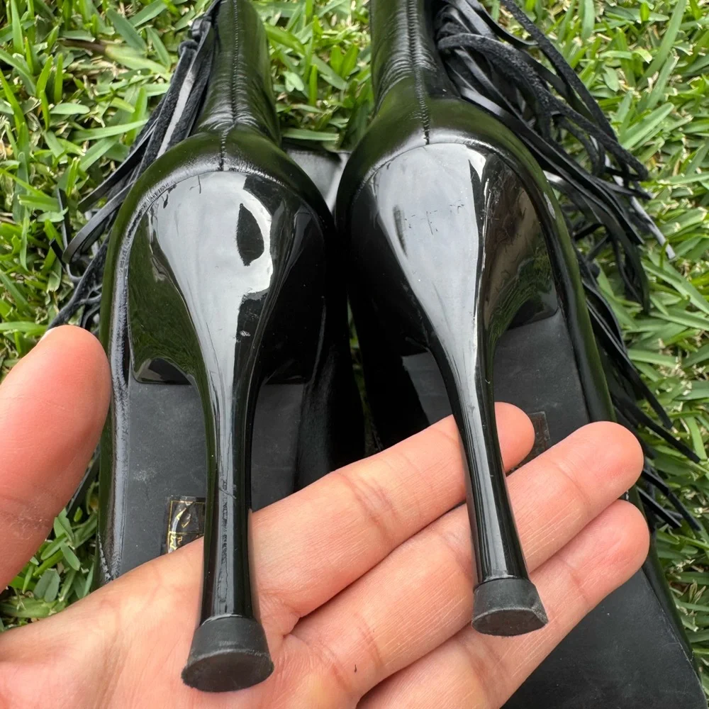 Jeffrey Campbell Fringe Black Women's Heeled Boots - Picture 10 of 16
